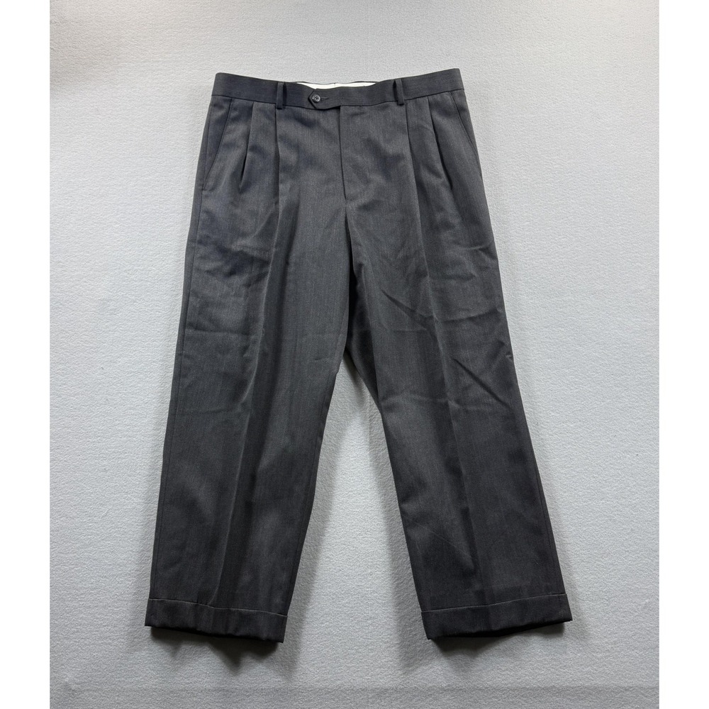 Joseph & Feiss International Pants Mens 36x32 (Fit 36x26) Gray Wool Dress Cuffed